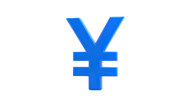 A rendered, glossy blue currency symbol against a stark black background