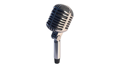 Silver vintage microphone against a black background, isolated and detailed