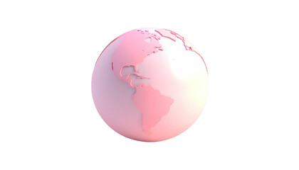 A stylized, pink rendering of planet Earth on a stark black background