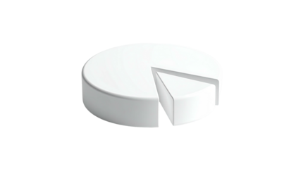 3D white pie chart with a single wedge removed against a black background