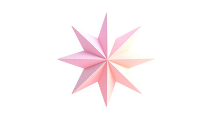 Geometric, eight-pointed star with a gradient pink hue on black backdrop