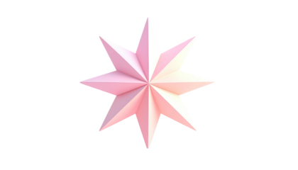Geometric, eight-pointed star with a gradient pink hue on black backdrop