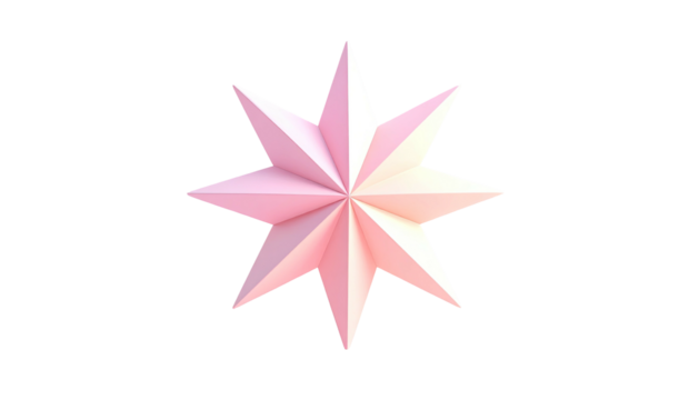 Geometric, eight-pointed star with a gradient pink hue on black backdrop