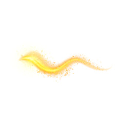 Abstract golden glitter wave with sparkling particles on white background.