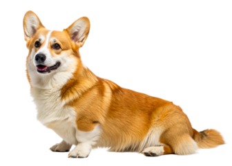 Adorable Pembroke Welsh Corgi dog sitting attentively with a happy expression, perfect for pet product marketing and animal lovers content.