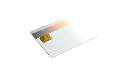 White rectangular card with chip on it and a magnetic stripe against black