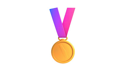 A golden medal with a gradient ribbon against a stark black background
