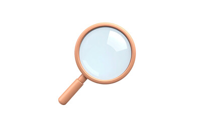 A 3D rendered magnifying glass with a bronze handle and clear lens on black