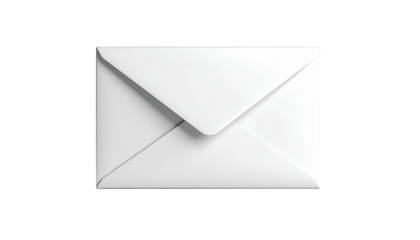 A crisp, white, unopened envelope, isolated against a stark black background