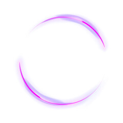 Abstract light trails forming a circular shape on a white background.