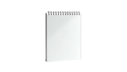 An empty, upright spiral-bound notepad against a stark black background