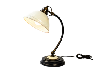 Vintage style desk lamp with adjustable arm and ribbed shade for study or office illumination