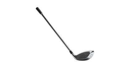 Single golf club on black, shaft angled, head at bottom, shadow