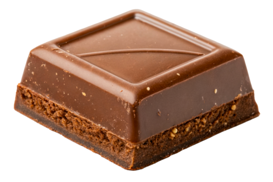 A single square piece of rich dark chocolate with a crunchy biscuit base, perfect for indulgent moments and food related concepts.