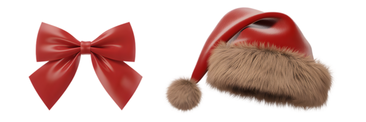 Festive set of a Christmas hat and red bow