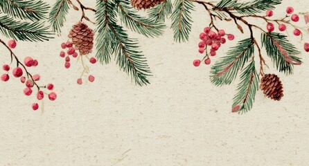 Seamless decorative christmas border with coniferous branches and garlands of christmas lights on transparent background with glow, sparkle, border