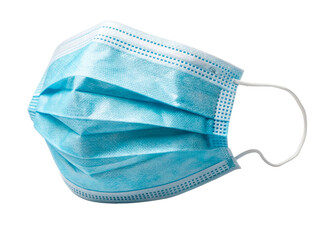 Disposable blue surgical mask with pleats and ear loops for protection against airborne particles, ideal for healthcare and everyday use against pollution and viruses