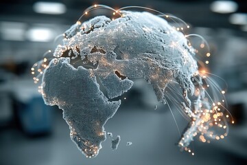 Global digital globe with glowing network connections illustrating global connectivity and technology