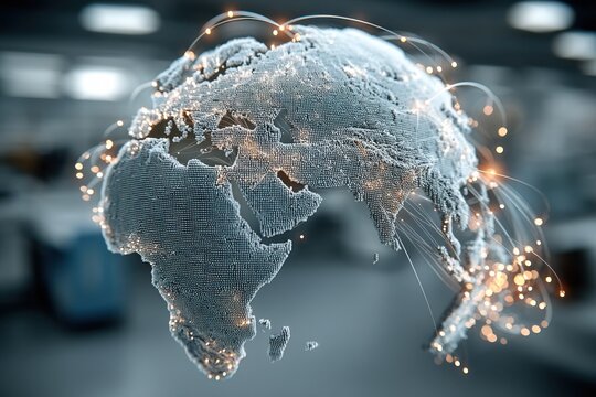 Global digital globe with glowing network connections illustrating global connectivity and technology
