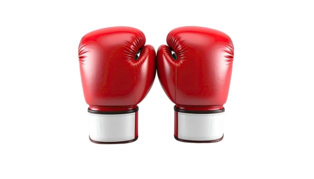 A pair of shiny red boxing gloves, isolated on a black background