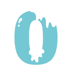 Blue letter O with a bite taken out of it.