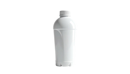A white, sleek, plastic bottle, with a twist-off cap, set against black