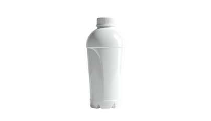 A white, sleek, plastic bottle, with a twist-off cap, set against black