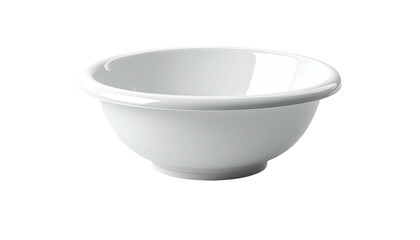 Gleaming white ceramic bowl with a rounded lip, set against a black backdrop