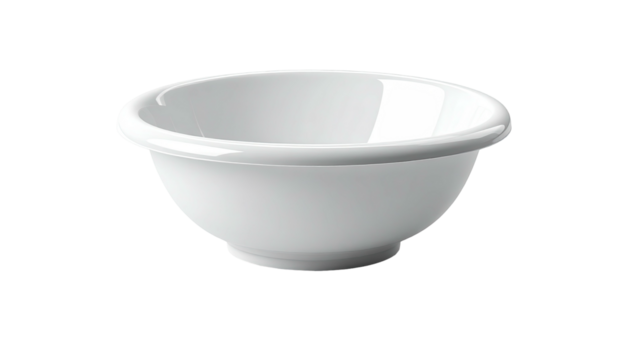 Gleaming white ceramic bowl with a rounded lip, set against a black backdrop