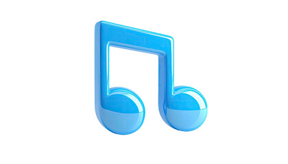 Shiny, blue, 3D-rendered musical note against a black background