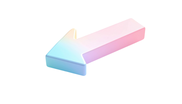 3D rendering of an arrow pointing left, pastel gradient, black background