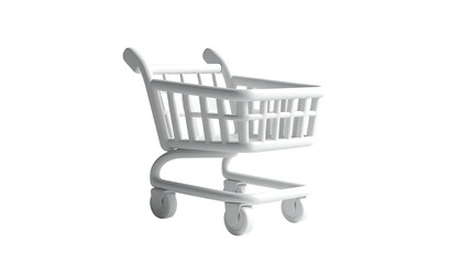 A 3D rendered, white shopping cart with shadows against a black background