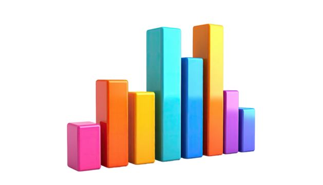 3D colorful bar chart representing data trends against a black background