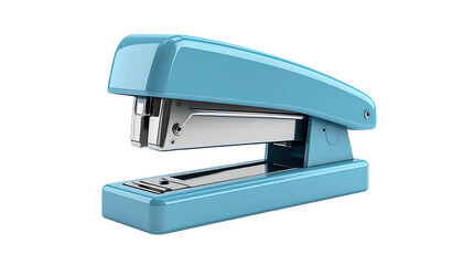 A close-up shot of a robin's egg blue stapler with a chrome component