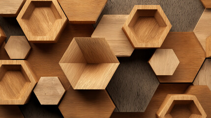 Modern wood hexagon wall art panels texture background for interior design and decoration concept