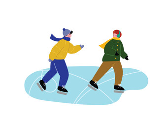 Obraz premium アイススケートを楽しむ男の子たち