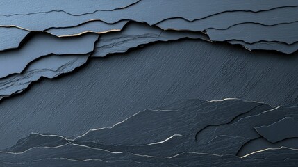 Abstract background of layered dark slate with textured surfaces and delicate golden edges, suggesting geological formations or natural patterns.
