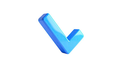 A glossy, 3D blue checkmark floats against a stark, black background