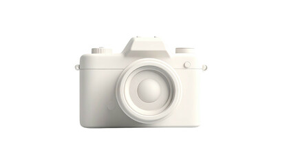 Isolated, 3D-rendered white camera against a stark, black background