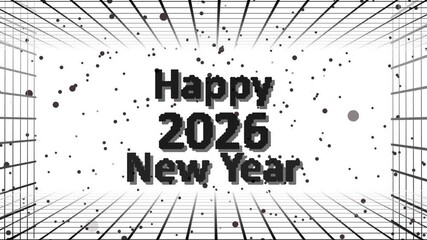 Retro 8-bit animation with pixel effects and looping digital motion, featuring vibrant festive elements where happy new year grid adds a modern twist. - Powered by Adobe