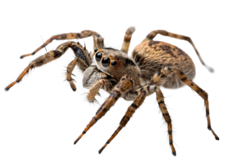 Extreme close up of a small jumping spider with large eyes and intricate body markings, ideal for nature education and insectthemed marketing materials