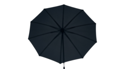 Top view of a black umbrella, open and ready for use, isolated on transparent background