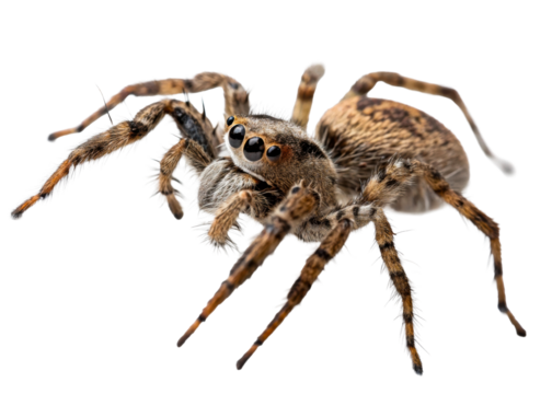 Extreme close up of a small jumping spider with large eyes and intricate body markings, ideal for nature education and insectthemed marketing materials