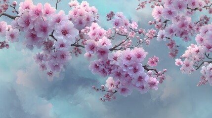 A beautiful cherry blossom tree with pink flowers against a blue sky with white clouds.