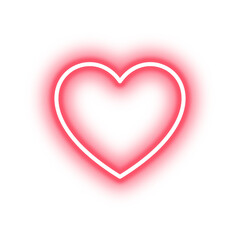 Neon Heart Outline Glowing Red on White Background.
