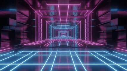 Abstract cyberpunk energy grid made of glowing blue and magenta lines, pulsing light waves traveling through geometric structures, high-tech digital motion, premium sci-fi loop, modern generative cybe - Powered by Adobe