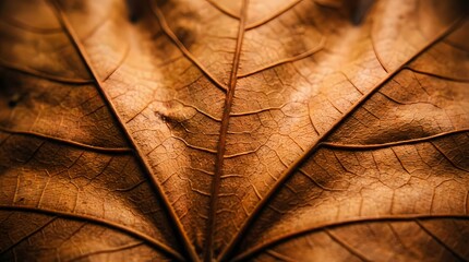 Close-up of a dried brown leaf with detailed vein patterns and natural texture