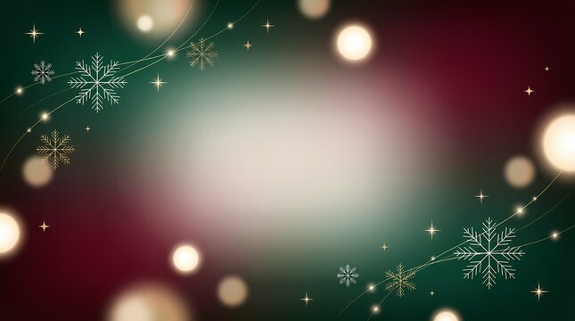 Festive holiday background with snowflakes, bokeh lights, and sparkling stars on a gradient backdrop