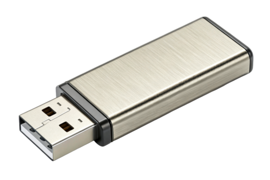 Modern brushed metal USB flash drive with a black border for portable data storage and secure information transfer, ideal for technology marketing and device accessory concepts.