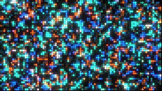 4k Resolution Video: Party And Celebration Concept. Abstract Multicolor Glowing Dotted Lights Pattern Seamless Looped Animating On Dark Background